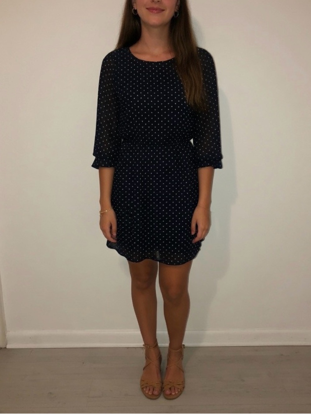 Express Black White Polka Dot Mini Dress XS Cinched Waist Fit & Flare